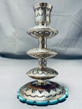 Completely Handmade Vintage Native American Navajo Candlestick Turquosie Sterling Silver Holder-Nativo Arts