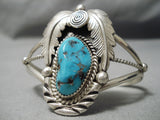Incredible Vintage Native American Navajo Chunky Turquoise Sterling Silver Leaf Bracelet-Nativo Arts