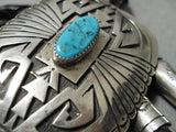 Incredible Vintage Native American Navajo Blue Gem Turquoise Sterling Silver Bolo Tie-Nativo Arts