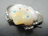 Fabulous Toad Native American Navajo Mother Of Pearl Sterling Silver Frog Pin-Nativo Arts