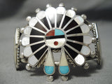 Incredible Vintage Zuni Native American Navajo Turquoise Sterling Silver Inlay Bracelet Old-Nativo Arts