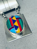 Longer Vintage Southwest Turquoise Inlay Sterling Silver Necklace-Nativo Arts