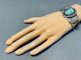 Exquisite Vintage Native American Navajo Pilot Mountain Turquoise Sterling Silver Bracelet-Nativo Arts