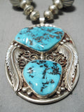 Best Vintage Native American Navajo Turquoise Inlay Tubule Sterling Silver Necklace Old-Nativo Arts