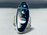 Sensational Native American Navajo Jet Stone Sterling Silver Ring-Nativo Arts