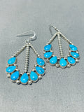 Dazzling Vintage Native American Navajo Old Kingman Turquoise Sterling Silver Earrings-Nativo Arts