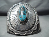 Dynamic Vintage Native American Navajo Pilot Mountain Turquoise Sterling Silver Bracelet Old-Nativo Arts