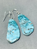 Native American Stunning Santo Domingo Old Kingman Turquoise Sterling Silver Earrings-Nativo Arts