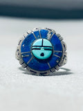 Beautiful Vintage Native American Zuni Blue Gem Turquoise Lapis Sterling Silver Sunface Ring-Nativo Arts