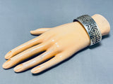 Signed Thick Native American Navajo Sterling Silver Bracelet-Nativo Arts
