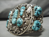 One Of Best Vintage Native American Navajo Turquoise Garden Of Leaves Sterling Silver Bracelet-Nativo Arts