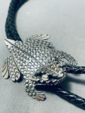 Marvelous Signed Native American Navajo Handcarved Silver Toad Bolo-Nativo Arts