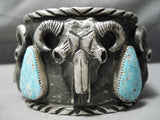 Colossal Cow Head Native American Navajo Blue Turquoise Sterling Silver Bracelet Cuff-Nativo Arts