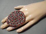 One Of The Biggest Native American Navajo Coral Sterling Silver Ring-Nativo Arts