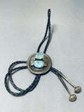 Impressive Vintage Native American Navajo Signed 2 Kingman Turquoise Sterling Silver Large Bolo-Nativo Arts
