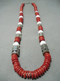 Rare Chunky Coral Singer Native American Navajo Sterling Silver Necklace-Nativo Arts