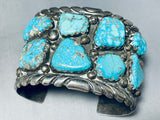 Gene Yvonne Mahoot Vintage Native American Zuni Turquoise Sterling Silver Bracelet Heavy-Nativo Arts