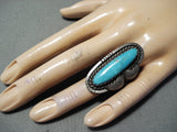 Outstanding Vintage Native American Navajo Blue Gem Turquoise Sterling Silver Ring Old-Nativo Arts