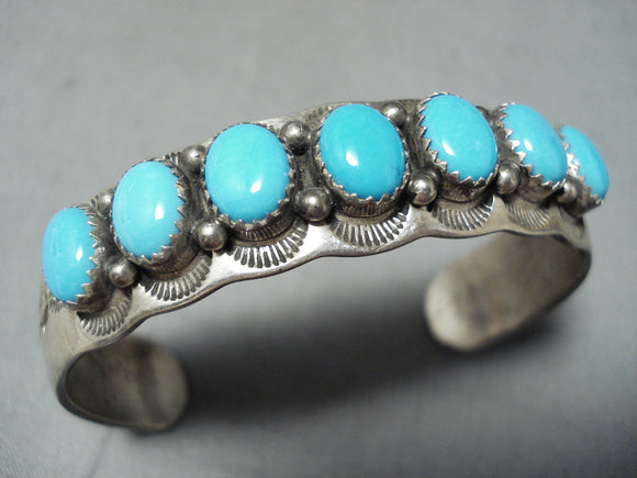 Beautiful Vintage Native American Navajo Sleeping Beauty Turquoise Sterling Silver Bracelet-Nativo Arts