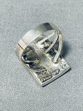 Important Vintage Native American Zuni Turquoise Jet Sterling Silver Long Ring-Nativo Arts