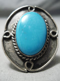 Huge Vintage Navajo Deep Blue Turquoise Sterling Silver Native American Ring-Nativo Arts