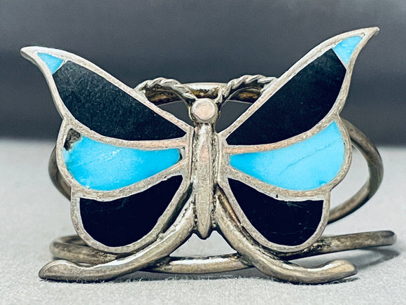 Exquisite Vintage Native American Zuni Blue Gem Turquoise Sterling Silver Butterfly Bracelet-Nativo Arts