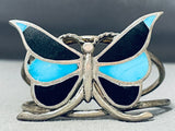 Exquisite Vintage Native American Zuni Blue Gem Turquoise Sterling Silver Butterfly Bracelet-Nativo Arts