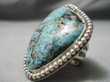 Marvelous Vintage Huge Native American Navajo Sterling Silver Basalt Turquoise Ring-Nativo Arts