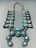 Gasp! Vintage Native American Navajo 220 Gram Sterling Silver Turquoise Squash Blossom Necklace-Nativo Arts