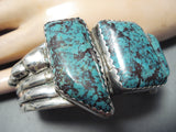 Chunky Vintage Native American Navajo Basalt Turquoise Sterling Silver Bracelet-Nativo Arts