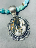 Joseph Paul White Buffalo Turquoise Native American Navajo Sterling Silver Necklace-Nativo Arts
