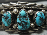 Native American Rugged Stunning Vintage Navajo Turquoise Deep Carved Sterling Silver Bracelet-Nativo Arts