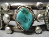 Heavy Thick Sturdy Vintage Native American Navajo Turquoise Sterling Silver Bracelet Old-Nativo Arts