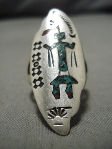 Striking Vintage Native American Navajo Turquoise Coral Sterling Silver Ring Old-Nativo Arts