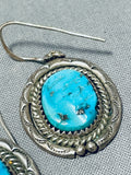 Beautiful Vintage Native American Navajo Morenci Turquoise Sterling Silver Earrings-Nativo Arts