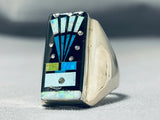 Heavy Men's Kachina Native American Navajo Turquoise Sterling Silver Ring-Nativo Arts