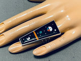 Towering Intricate Native American Navajo Space Inlay Turquoise Sterling Silver Ring-Nativo Arts