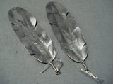 One Of The Longest Native American Navajo Sterling Silver Feather Earrings-Nativo Arts