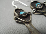 Important Vintage Native American Navajo Bisbee Turquoise Sterling Silver Earrings Old-Nativo Arts