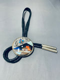 Hogan Night Native American Navajo Important Turquoise Sterling Silver Bolo Tie-Nativo Arts