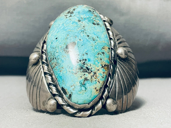 One Of The Best Vintage Native American Navajo Basalt Turquoise Sterling Silver Bracelet-Nativo Arts