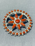 Coral Wagonwheel Vintage Native American Zuni Sterling Silver Pin Pendant-Nativo Arts
