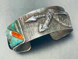 Native American Heavy 86 Gram Green Turquoise Sterling Silver Arrow Snake Bracelet Cuff-Nativo Arts