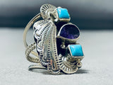 Dramatic Native American Navajo Amethyst 2 Sleeping Beauty Turquoise Sterling Silver Ring-Nativo Arts