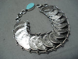 One Of Most Unique Ever Vintage Native American Navajo Turquoise Link Sterling Silver Bracelet-Nativo Arts