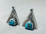 Incomparable Vintage Native American Navajo Morenci Turquoise Sterling Silver Teepee Earrings-Nativo Arts