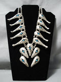Advanced Silver Work Vintage Native American Navajo Sterling Turquoise Squash Blossom Necklace-Nativo Arts