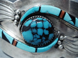 One Of The Best Vintage Native American Navajo Turquoise Inlay Sterling Silver Bracelet-Nativo Arts