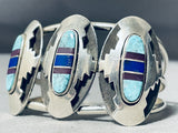 Tripe Inlay Island Vintage Native American Navajo Turquoise Sugulite Sterling Silver Bracelet-Nativo Arts