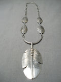 Remarkable Vintage Native American Navajo Feathers Sterling Silver Hand Carved Necklace-Nativo Arts